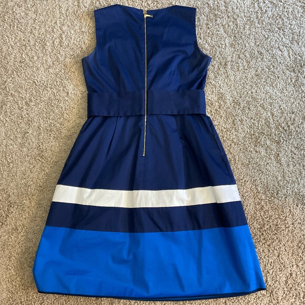 Kate Spade ♠️ Sawyer Sleeveless V-Neck Pleated Fit & Flare Dress, Blue, Size 12 - Picture 3 of 11